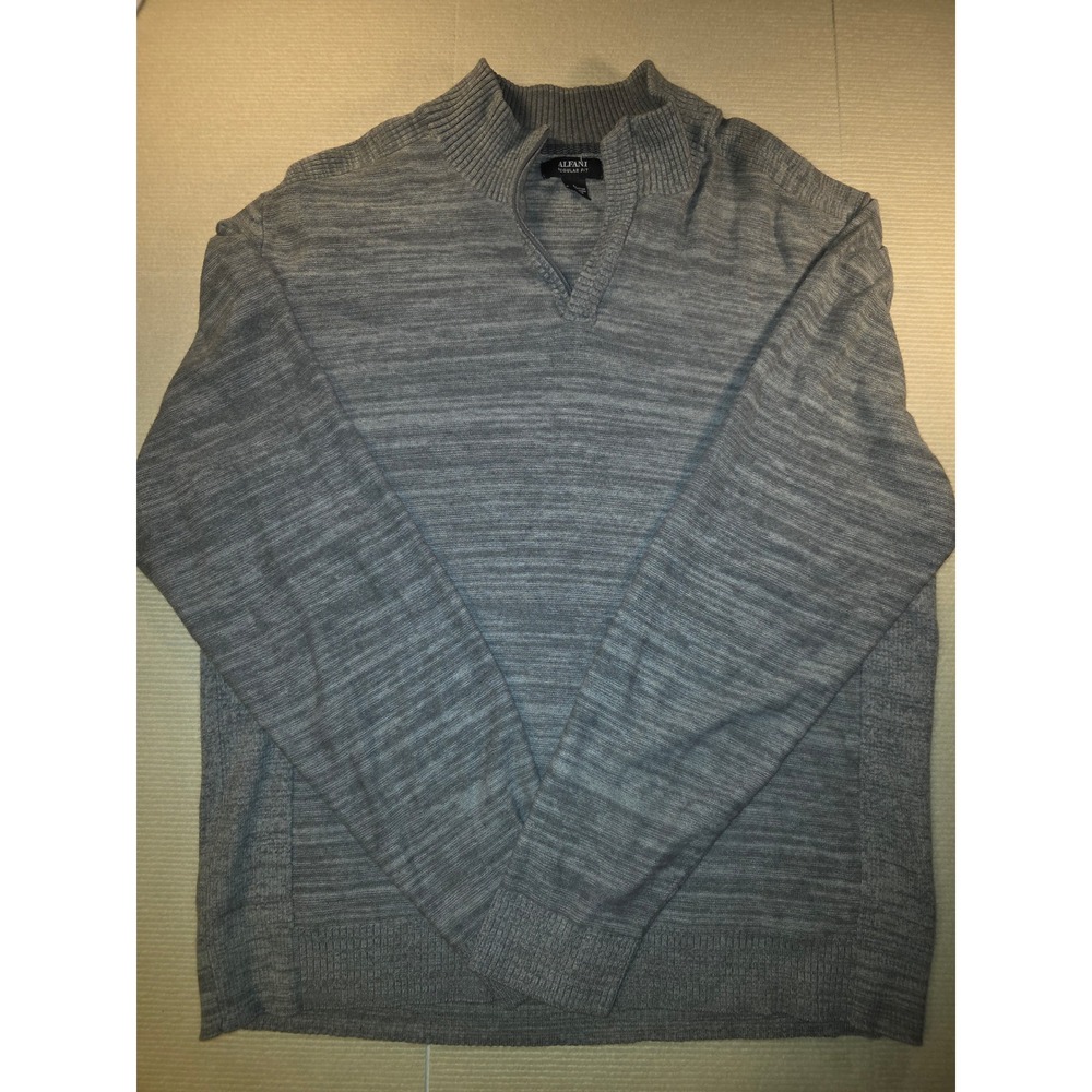 Alfani Mens Heather Grey Quarter Zip Cotton Sweater Regular Fit Large L